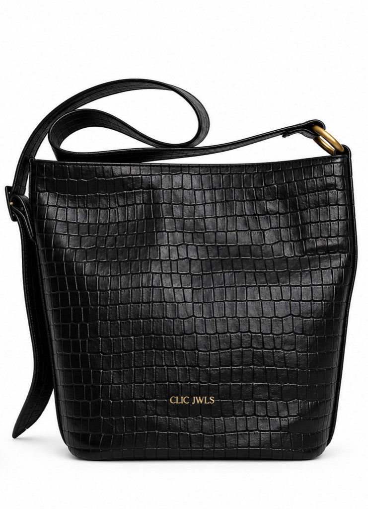 SANDRA BUCKETBAG (black croco genuine leather)
