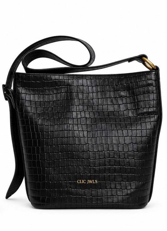 SANDRA BUCKETBAG (black croco genuine leather)