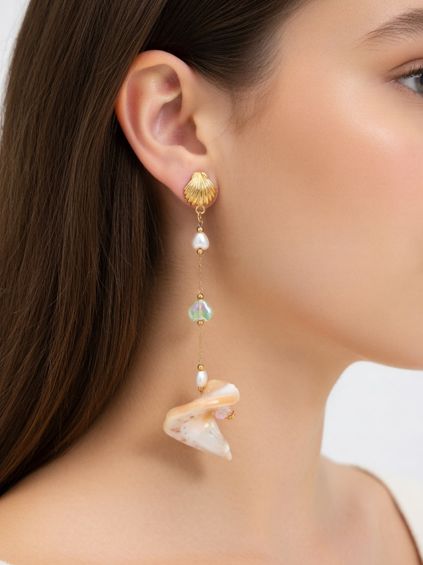 LONG ROUND SHELL EARRINGS (ζευγάρι)