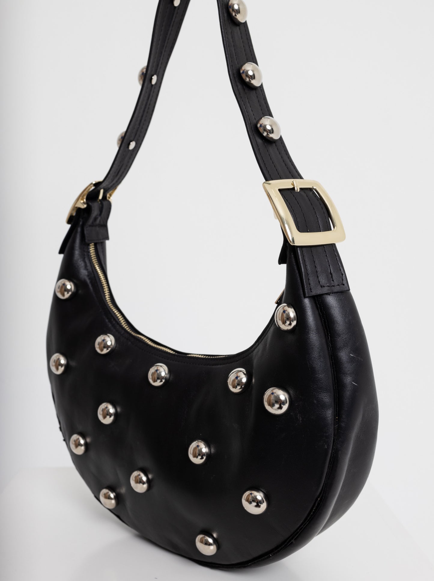 STUDS BIG HALFMOON (smooth black genuine leather)