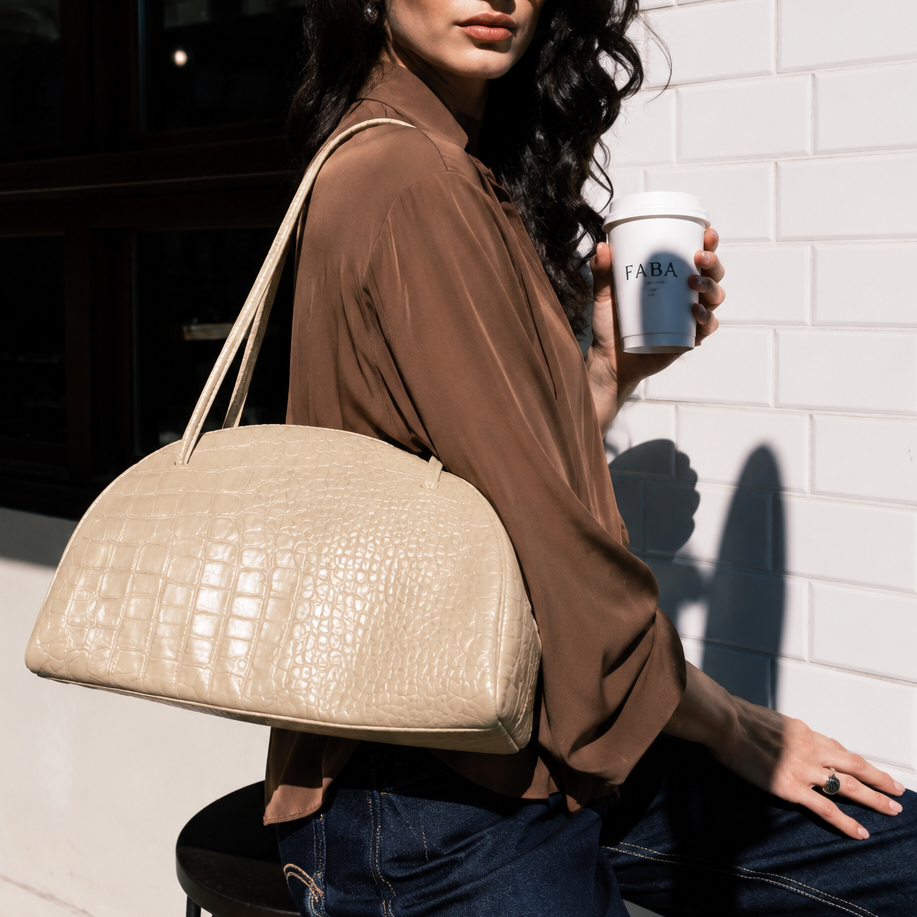 BELLA BOWLING BAG (vanilla croco genuine leather)