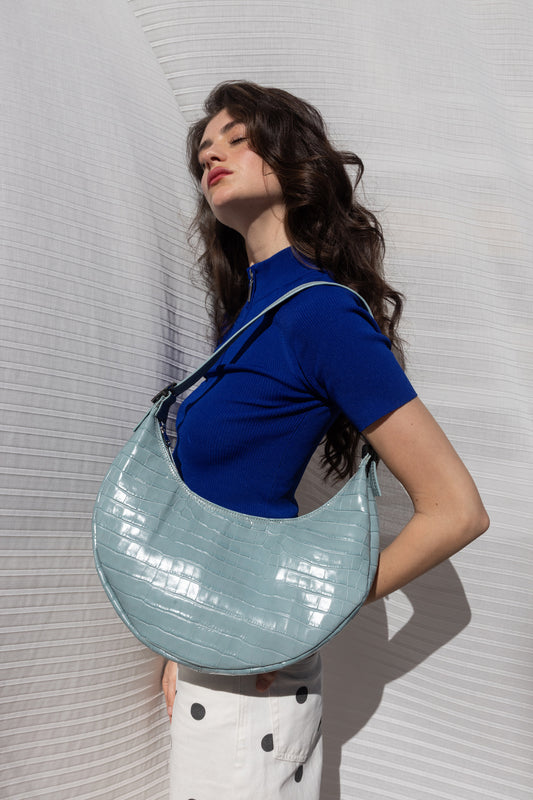 BIG HALFMOON (sky blue croco genuine leather)
