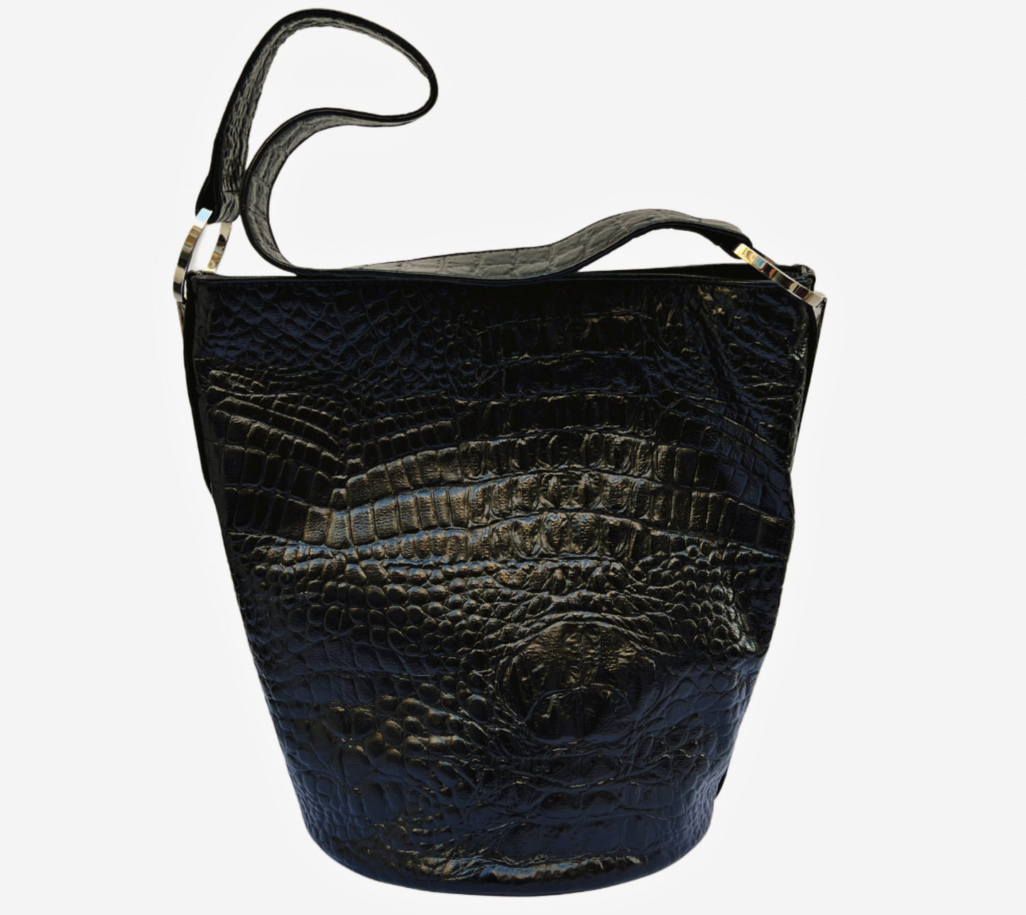 SANDRA BUCKETBAG (black croco genuine leather)