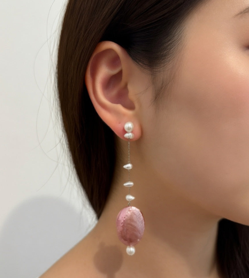 PINK SHELL WITH PEARLS EARRINGS (ζευγάρι)