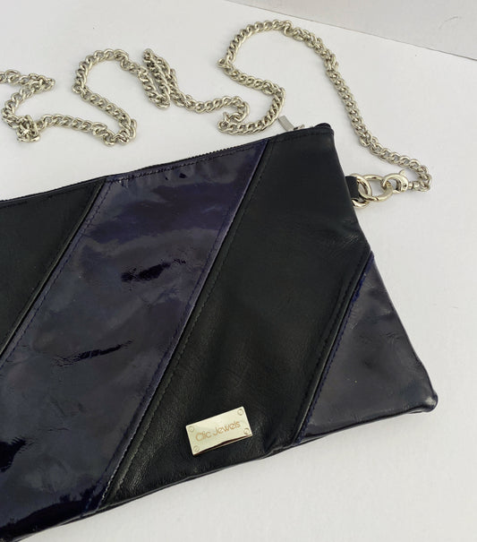 STRIPES CLUTCH (two genuine leather combo in dark blue tones)