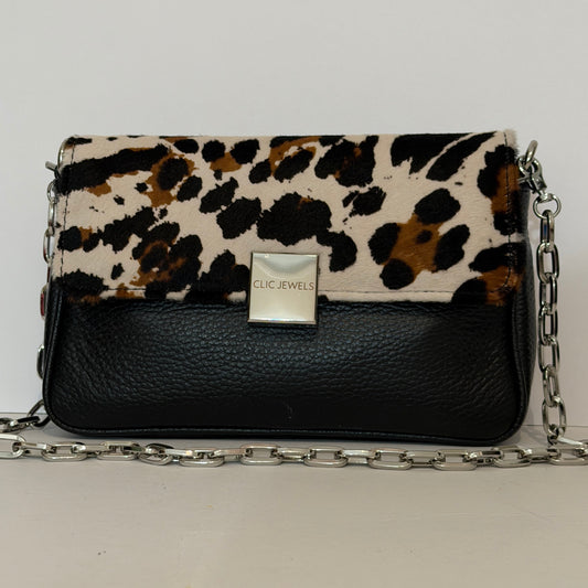 NEIRA MINI (animal print ponyskin/black dolaro genuine leather)