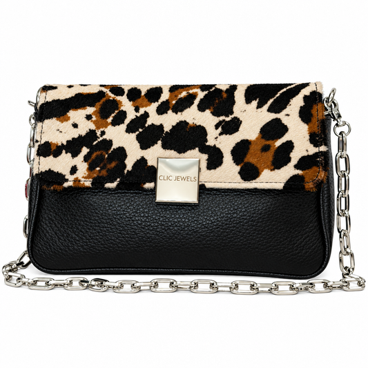 NEIRA MINI (animal print ponyskin/black dolaro genuine leather)