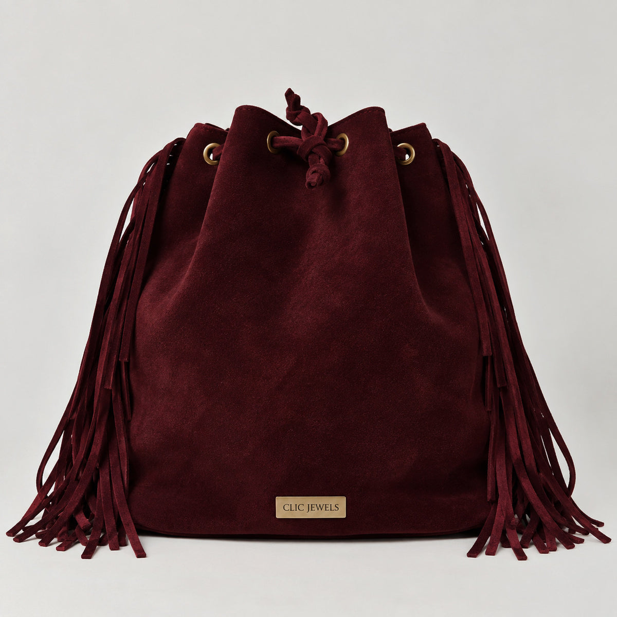 ZOE BACKPACK/BUCKETBAG FRINGE (Bordeaux suede genuine leather)