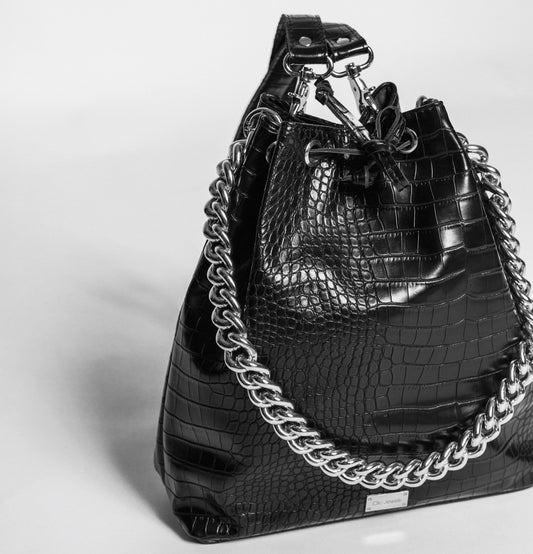 ZOE BACKPACK/BUCKETBAG (black croco genuine leather)