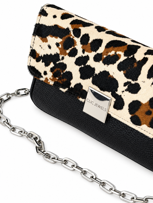 NEIRA MINI (animal print ponyskin/black dolaro genuine leather)