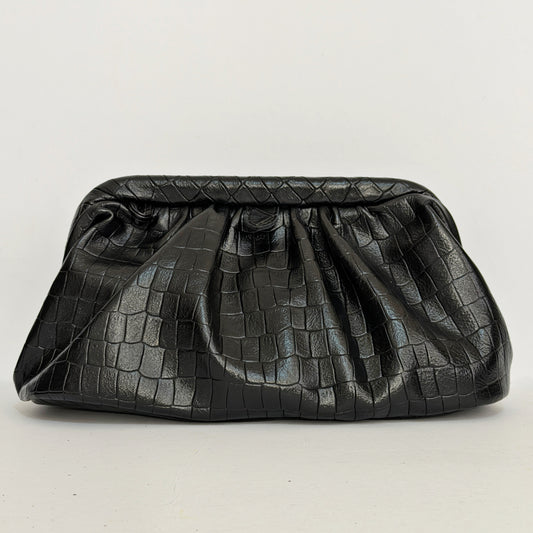 PUFF CLUTCH (black croco genuine leather)