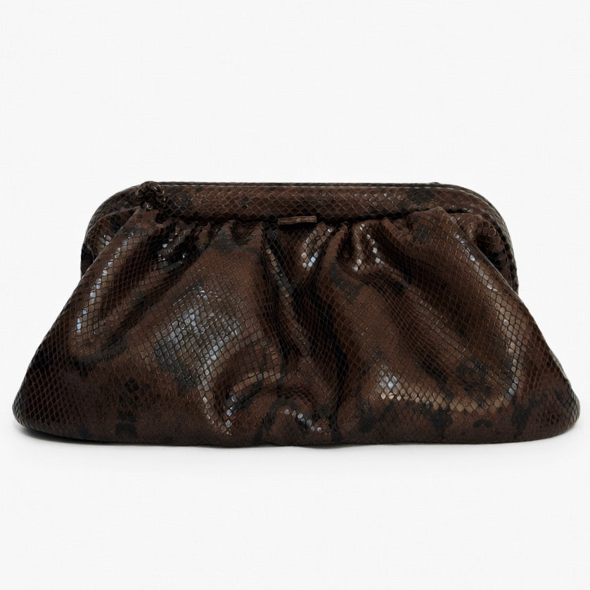 PUFF CLUTCH (python print black brown genuine leather)