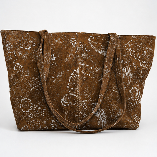 CLASSIC TOTEBAG (boho print camel suede genuine leather)