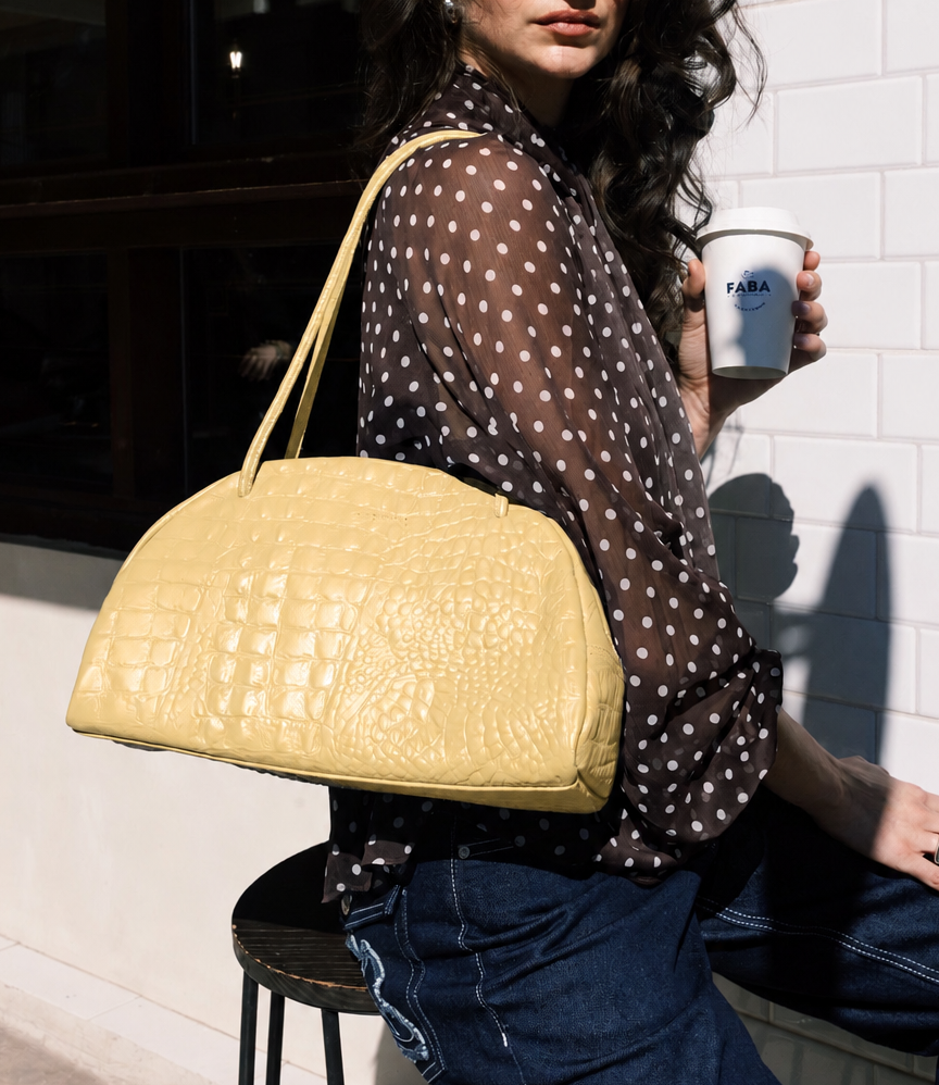 BELLA BOWLING BAG (lemon yellow croco genuine leather)