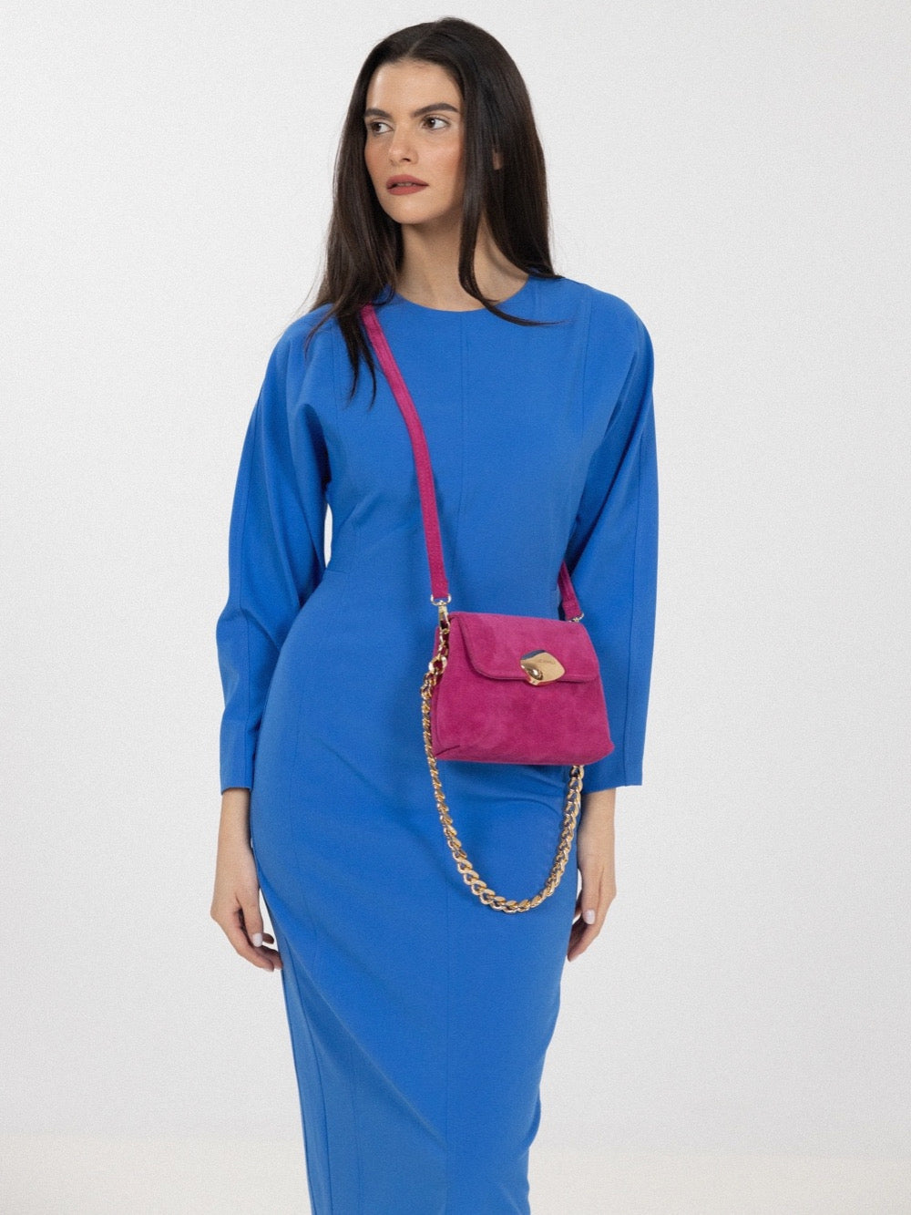 MAYA MINIBAG (hot pink suede genuine leather)