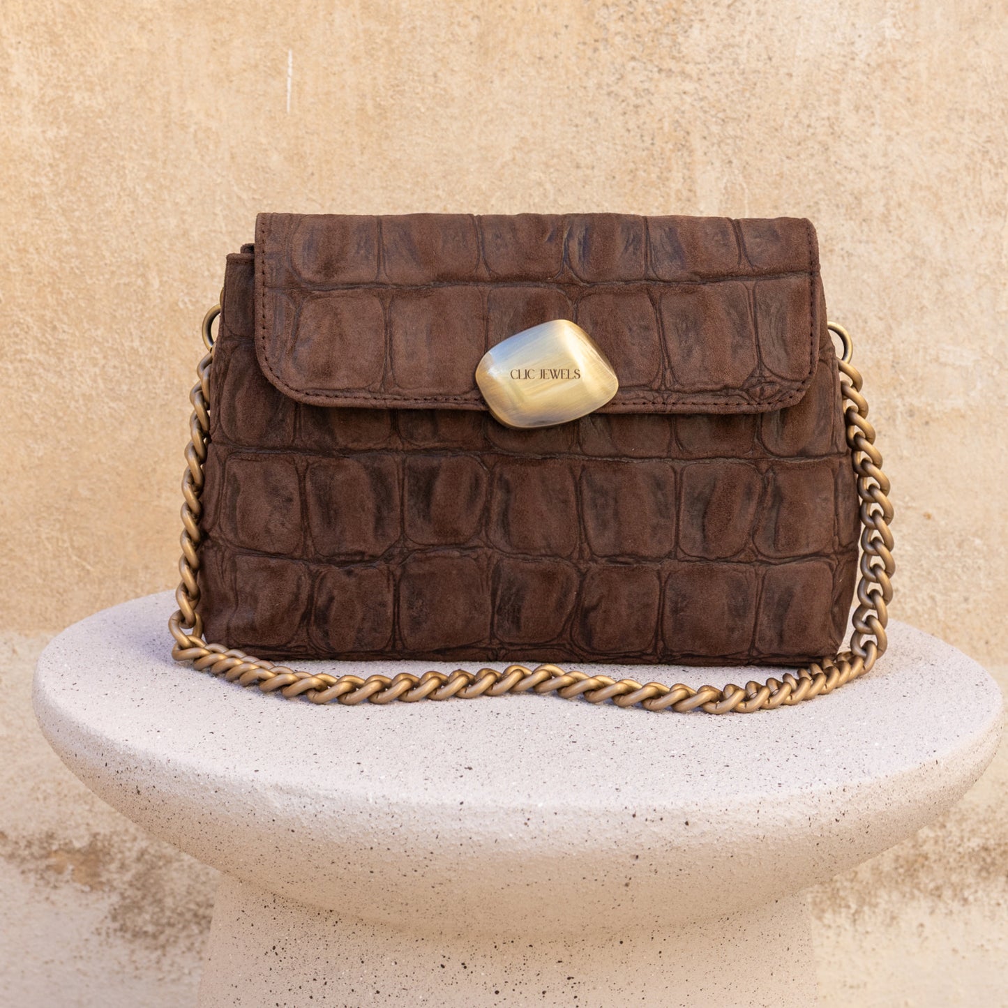 DONNA MEDIUM (brown suede croco embossed genuine leather)