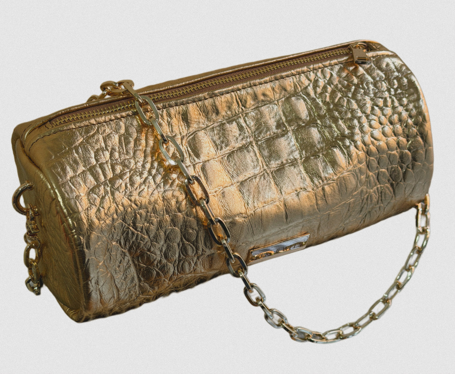 BARREL BAG (gold croco genuine leather)