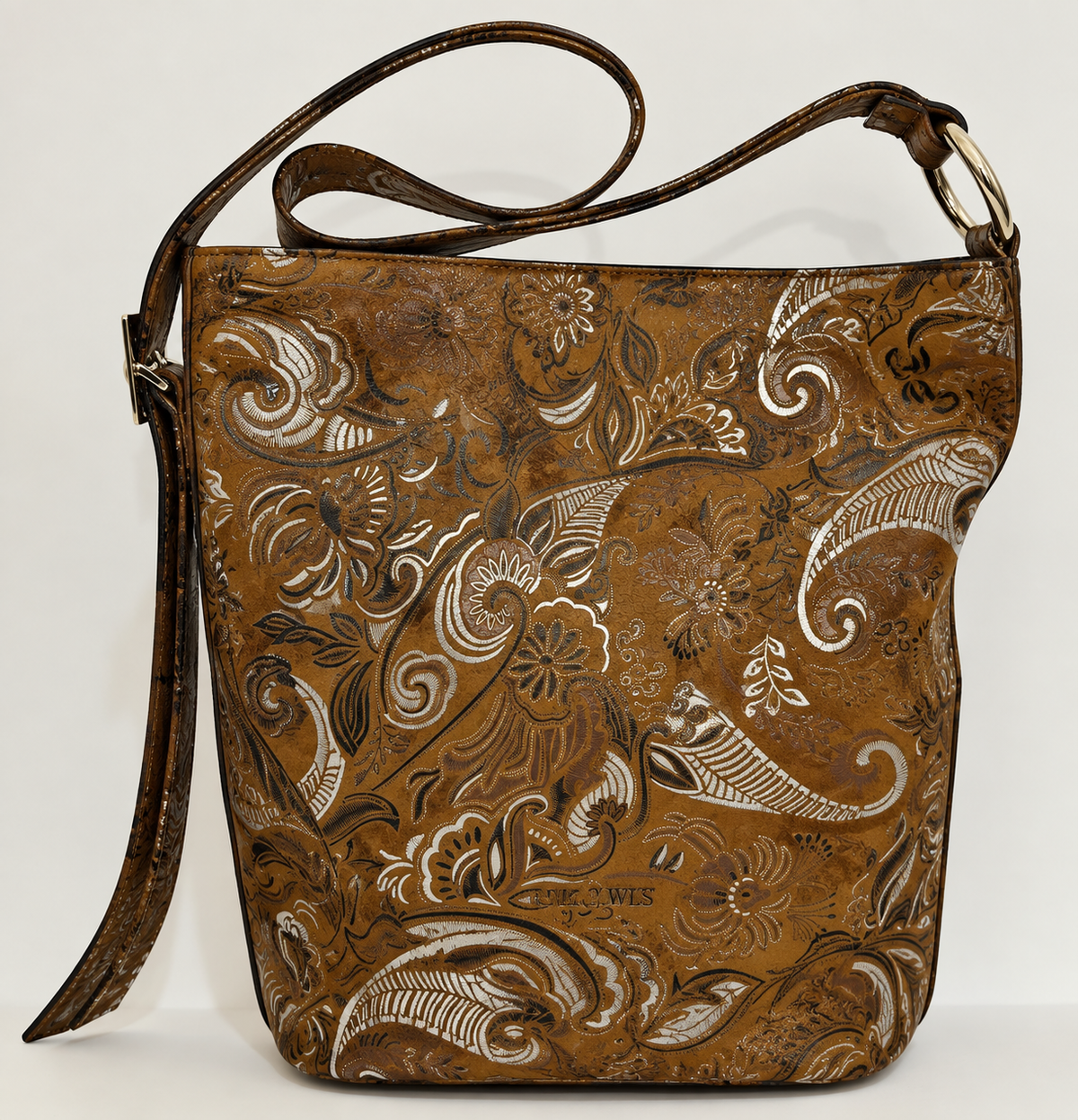 SANDRA BUCKETBAG (boho print camel suede genuine leather)