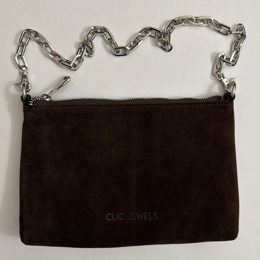 ZIPPER CLUTCH (brown suede genuine leather)