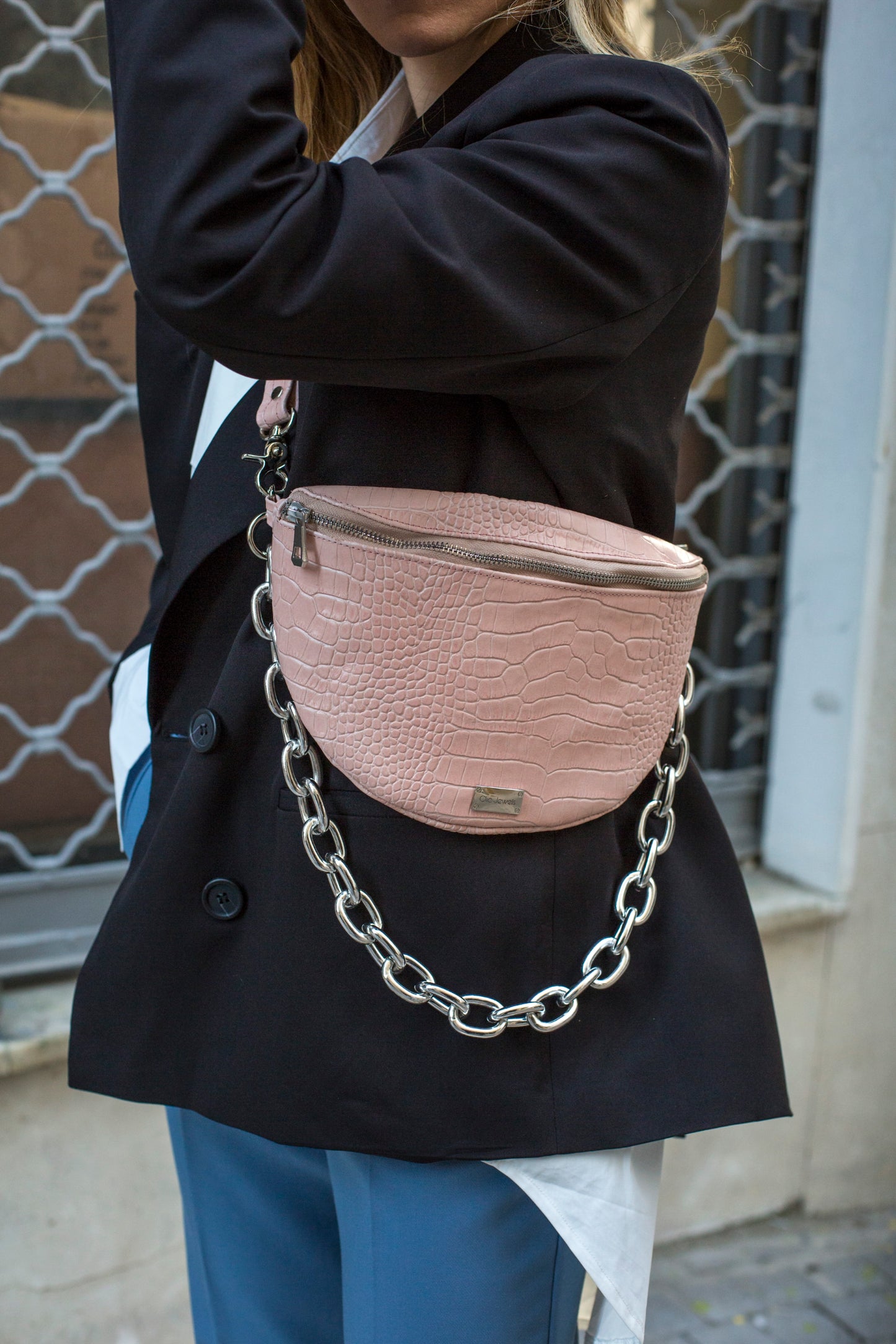 SMALL BELTBAG (pink croco genuine leather)