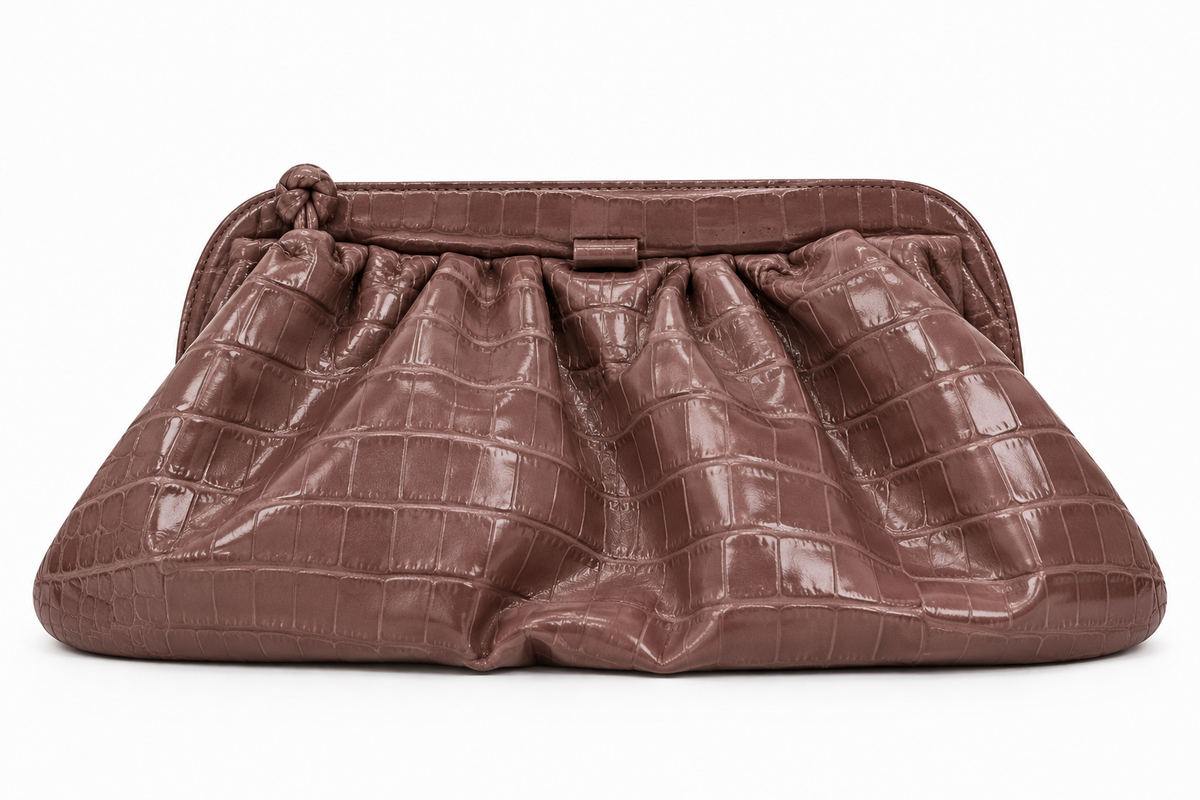 PUFF CLUTCH (pecan brown croco genuine leather)
