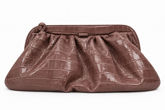 PUFF CLUTCH (pecan brown croco genuine leather)