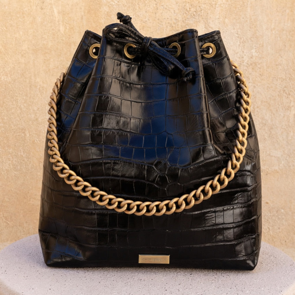 ZOE BACKPACK/BUCKETBAG (black croco genuine leather)