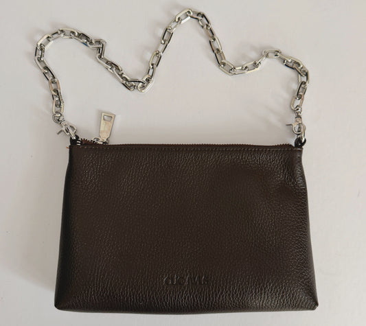 ZIPPER CLUTCH (dark brown dolaro genuine leather)