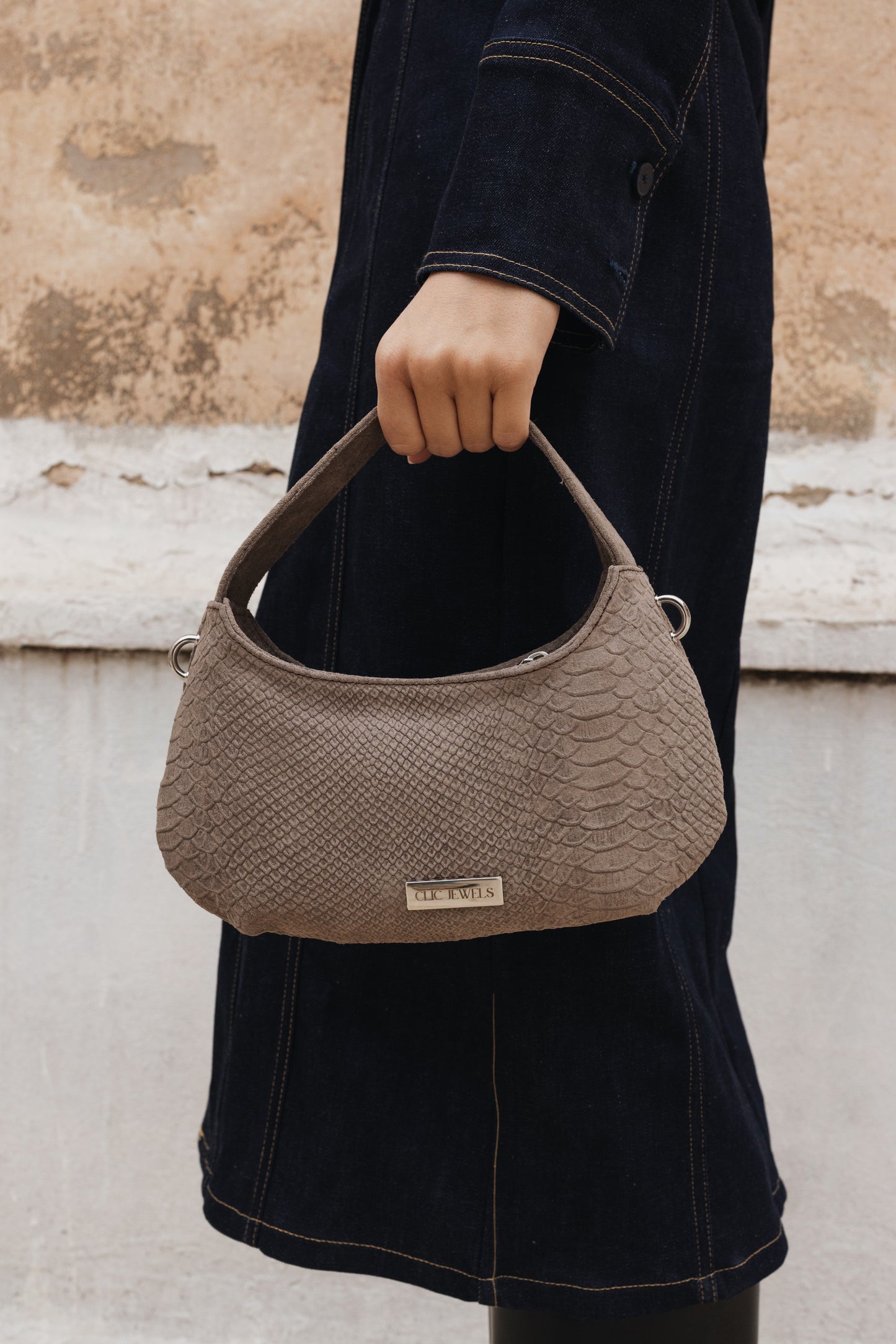 CANDY MINI (elephant grey suede python print genuine leather)