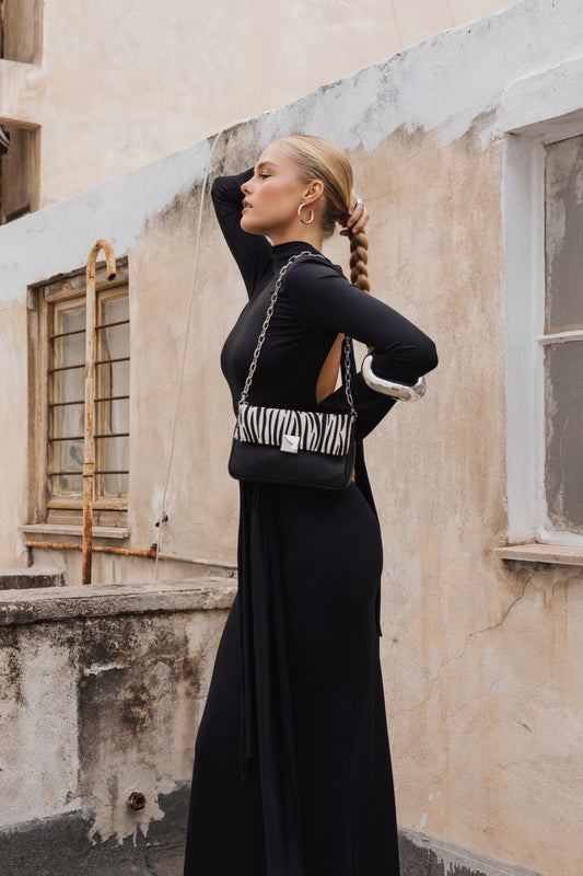 NEIRA MINI (zebra ponyskin/black dolaro both genuine leather)