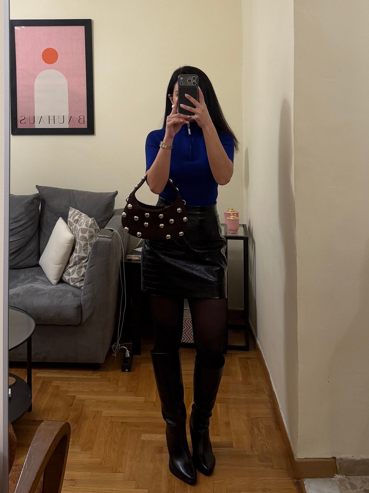 CANDY MINI STUDS (brown suede genuine leather)