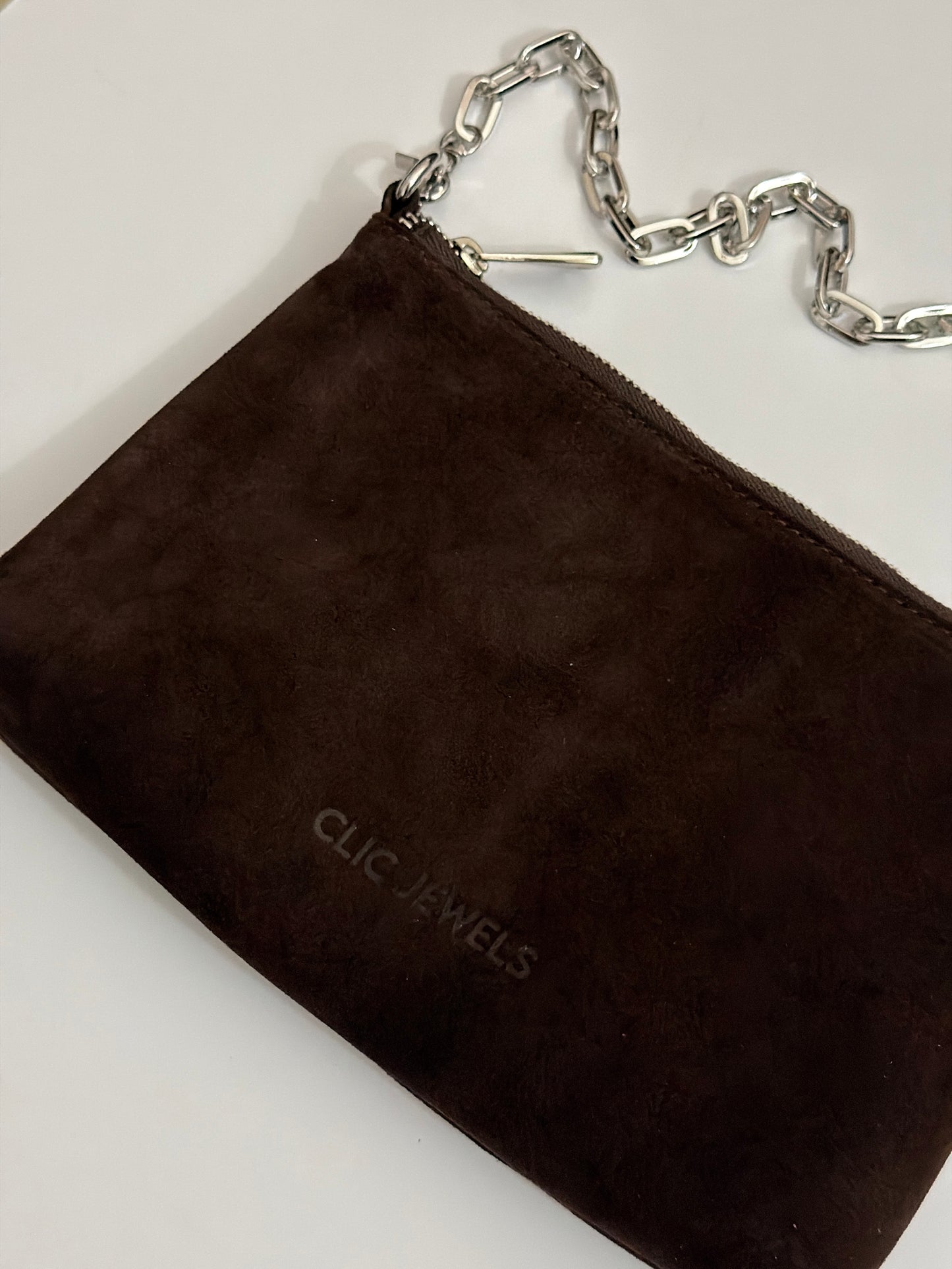 ZIPPER CLUTCH (brown suede genuine leather)