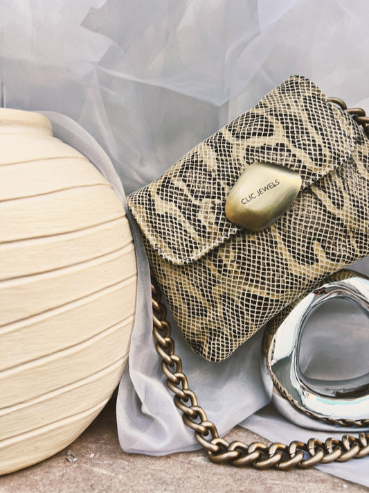 MAYA MINIBAG (beige with black tones snakeprint goatskin finest suede leather)-Limited