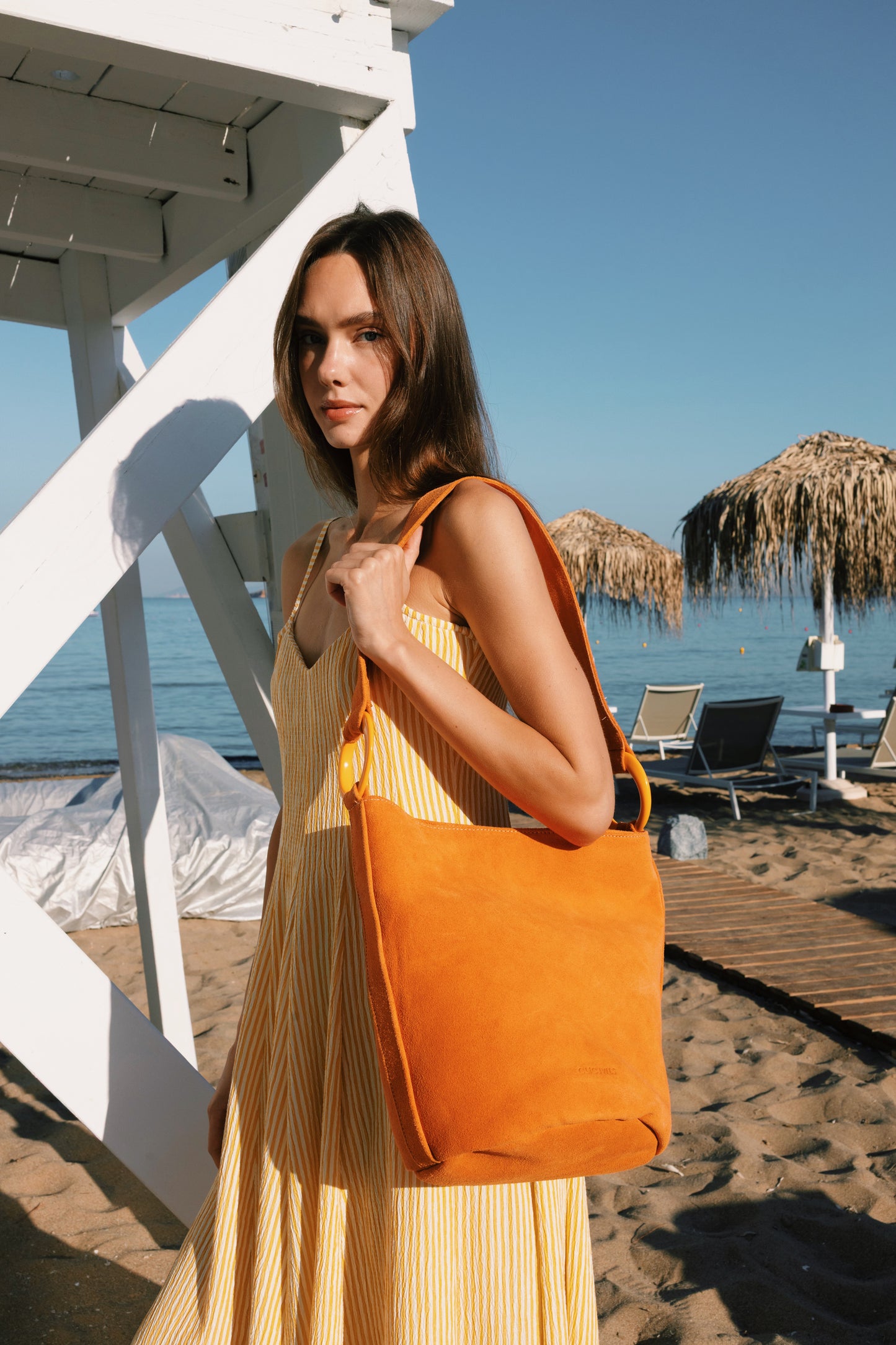 SANDRA BUCKETBAG (orange suede genuine leather)