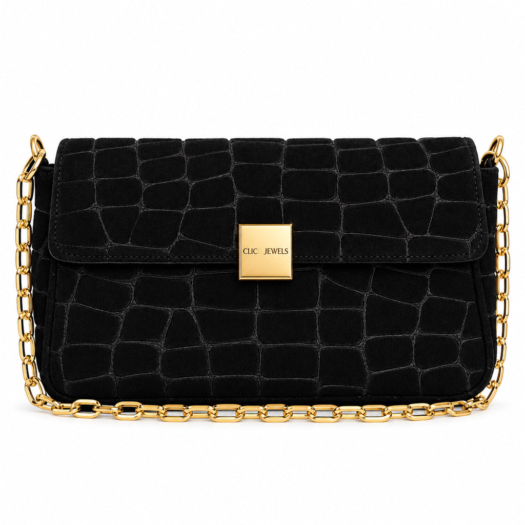 NEIRA MEDIUM (black croco suede genuine leather)