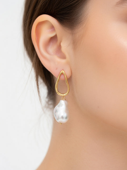 GOLD DROPS WITH PEARL (ζευγάρι)