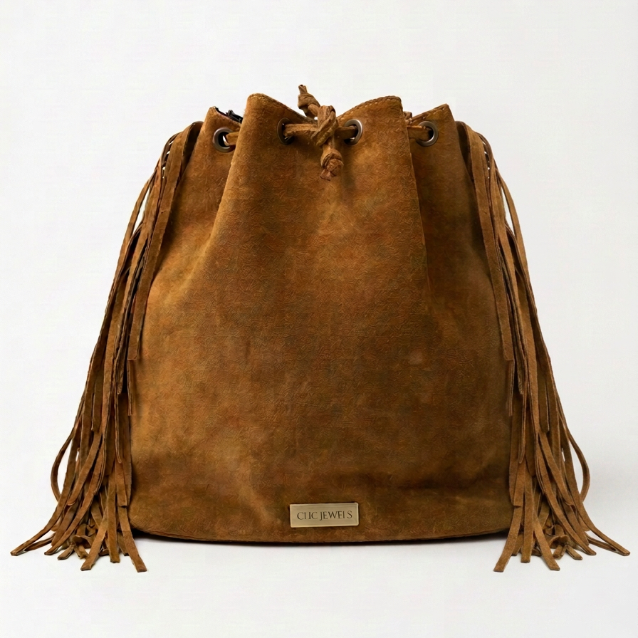 ZOE BACKPACK/BUCKETBAG FRINGE (camel suede genuine leather)