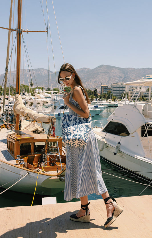 SANDRA BUCKETBAG (blue boho fabric)
