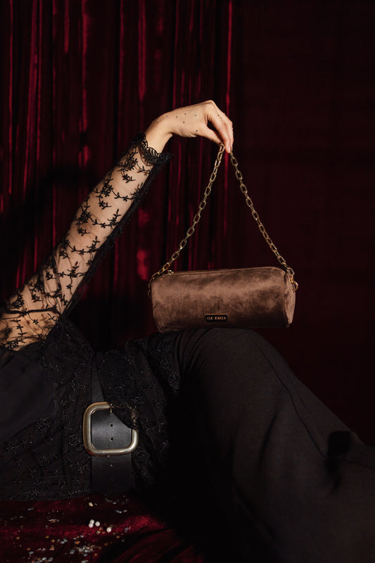 BARREL BAG (dark brown velvet)