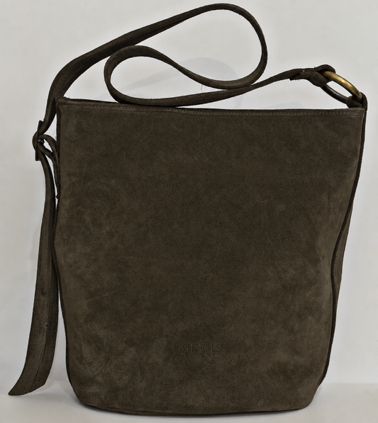 SANDRA BUCKETBAG (khaki suede genuine leather)