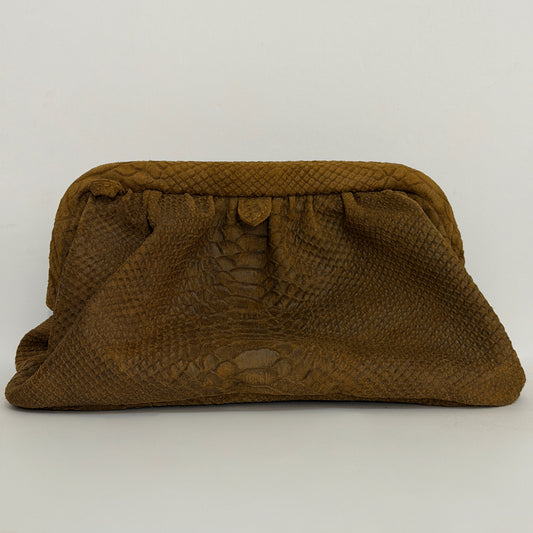 PUFF CLUTCH (camel suede python embossed genuine leather)