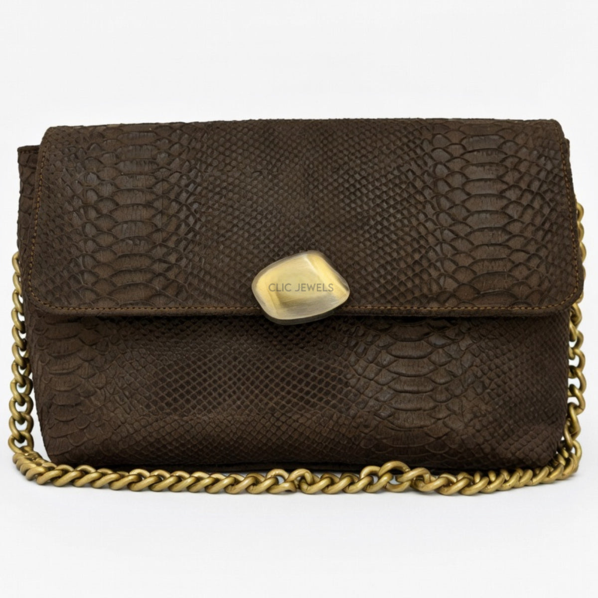 CIARA LARGE (dark brown suede python print genuine leather)