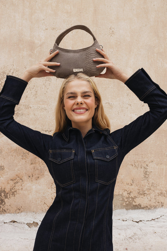 CANDY MINI (elephant grey suede python print genuine leather)