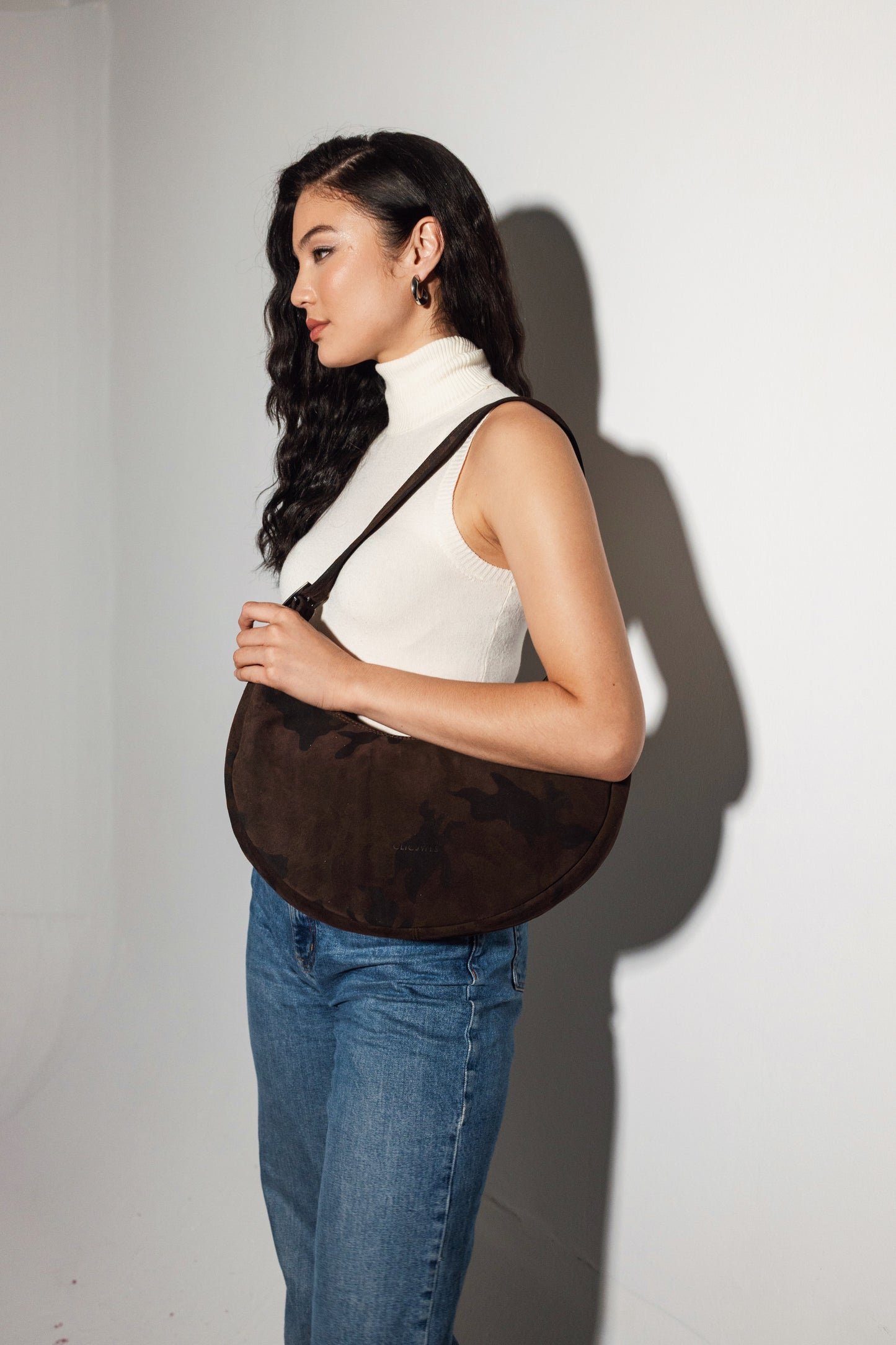 BIG HALFMOON (brown suede cow print genuine leather)