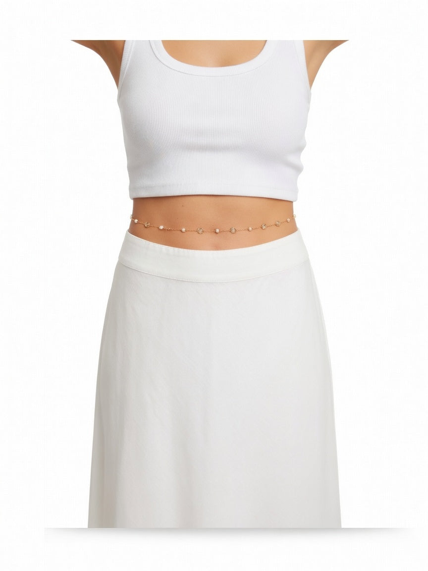 WAIST CHAIN GOLD WITH PEARLS (αλυσίδα μέσης)