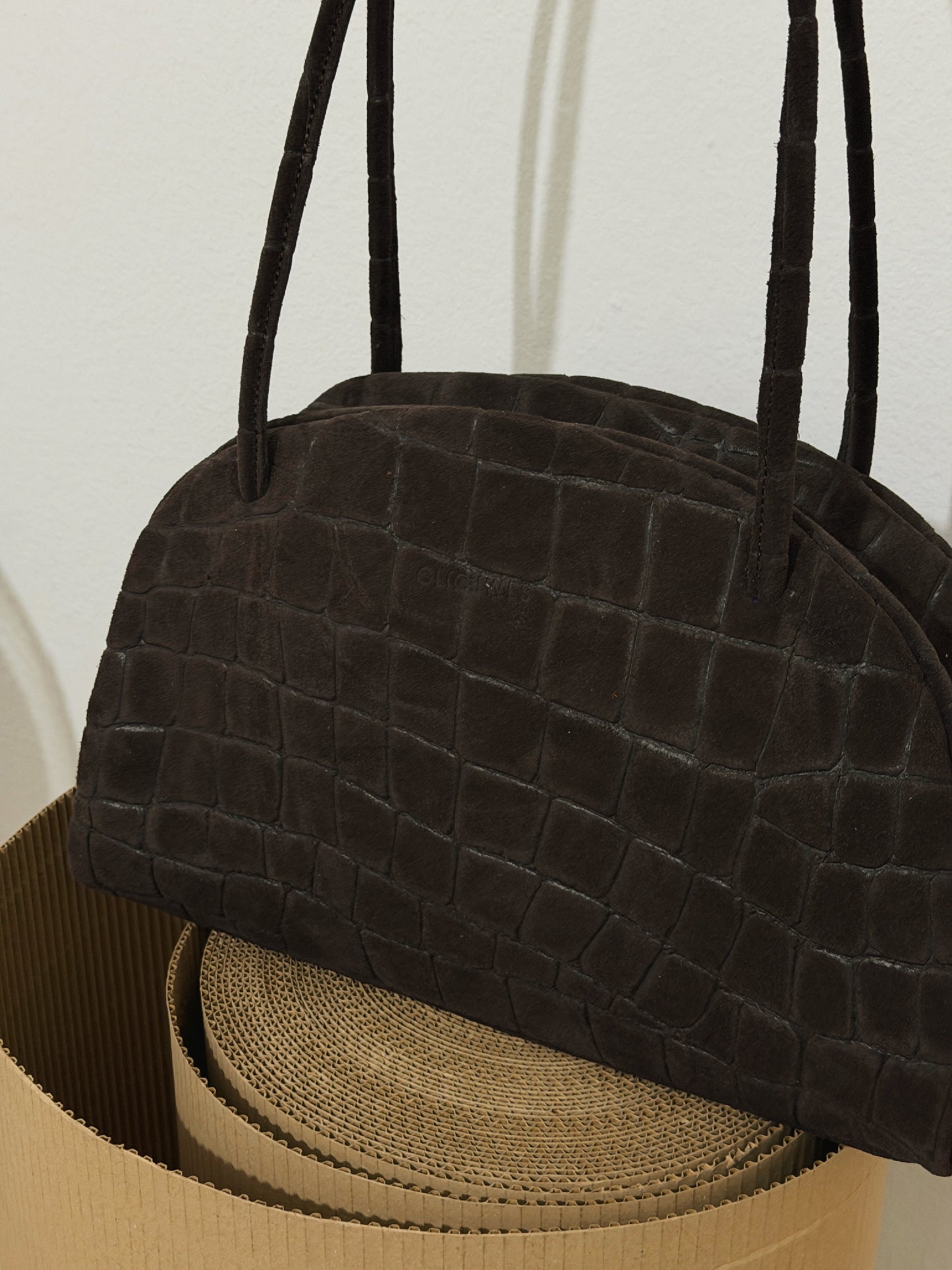 BELLA BOWLING BAG (brown croco genuine leather)-Web Exclusive