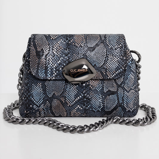 MAYA MINIBAG (blue grey snake effect genuine leather)