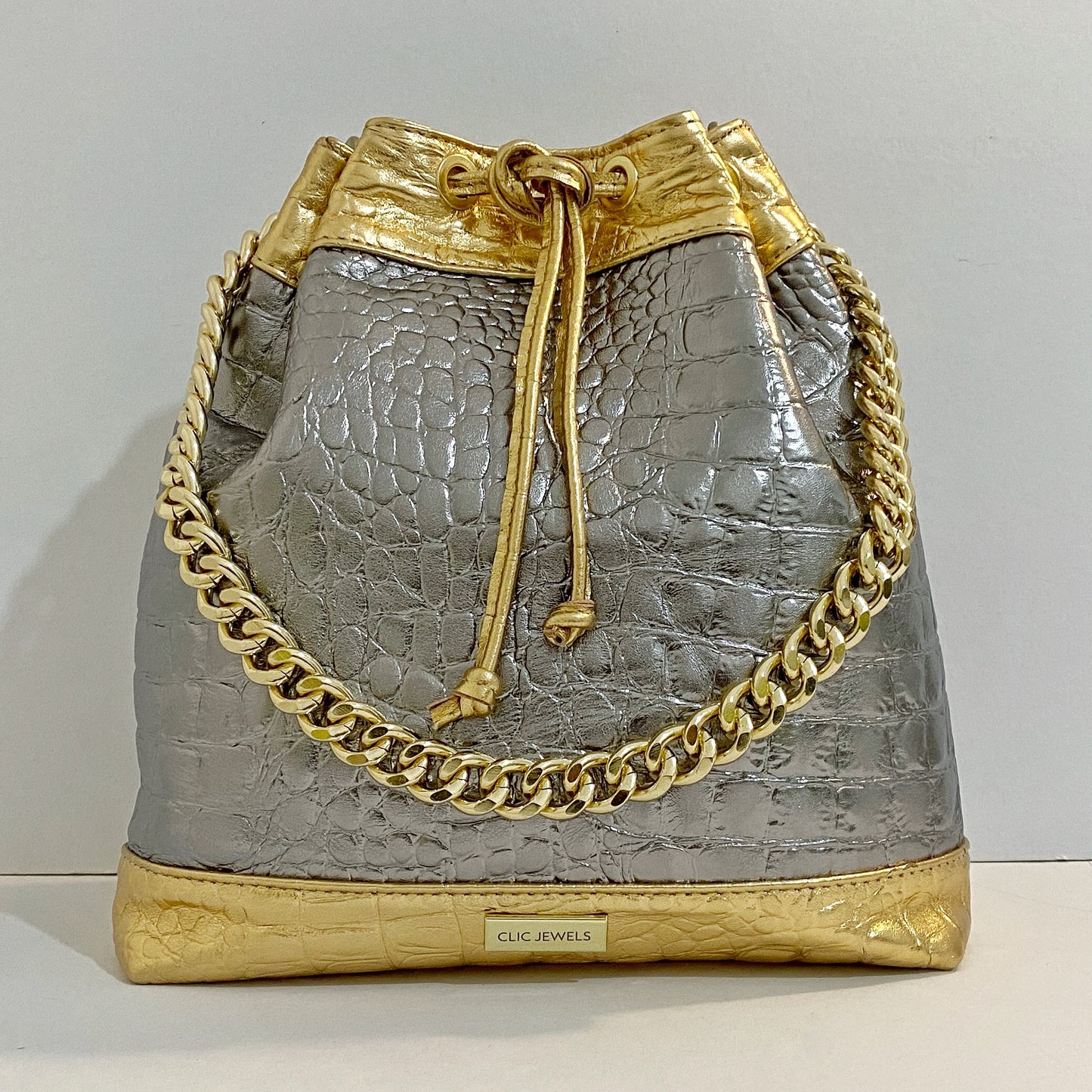 ZOE BUCKETBAG (gold/silver croco genuine leather combo)