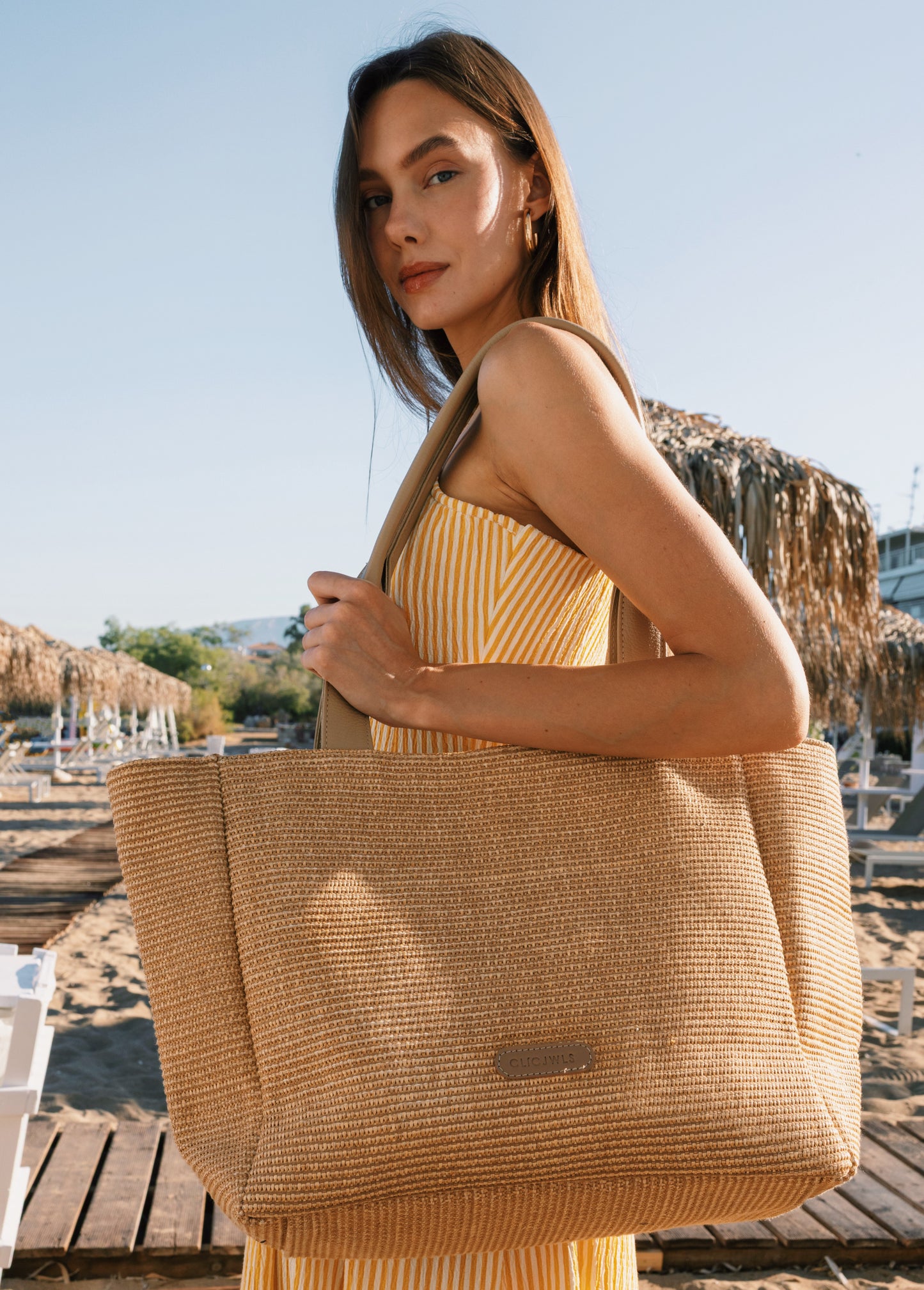 THE BEACH BAG (natural raffia/genuine leather)