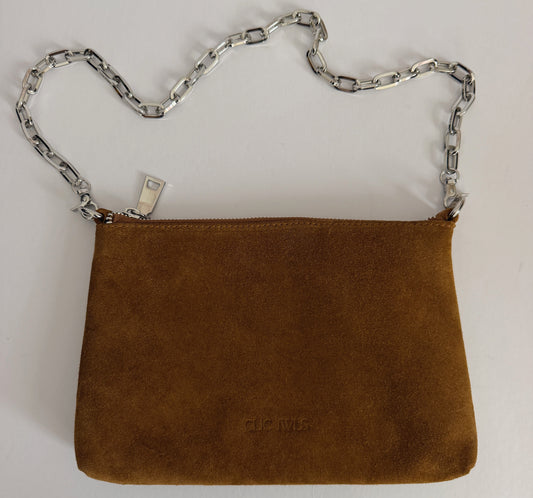 ZIPPER CLUTCH (camel suede genuine leather)